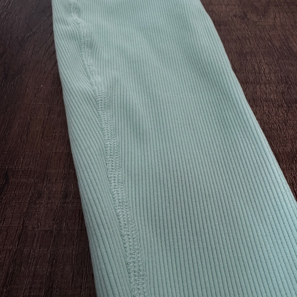 Alo Yoga Ribbed Mint Leggings XXS • High Waist • White Stripe Detail - Picture 5 of 8